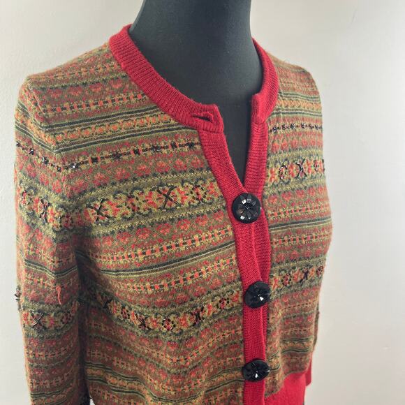Easel Anthropologie Cardigan Sweater Fair Isle Knit Crew Neck Front Button S/ M? - Picture 3 of 7
